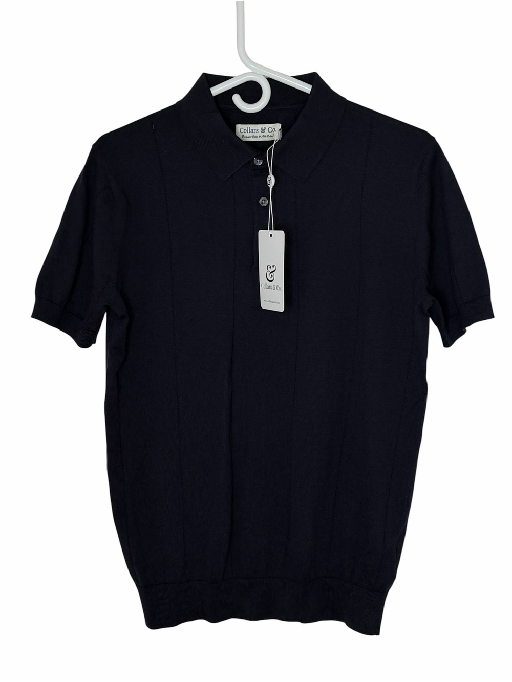 NWT Collars & Co. Navy Blue Maranello Cotton Silk Retro Stripe Polo Medium